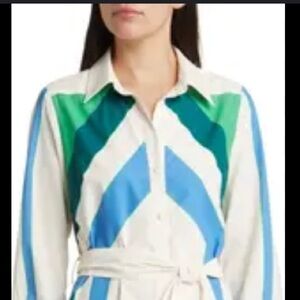 Ciebon Elegant Green and Blue Geometric Dress